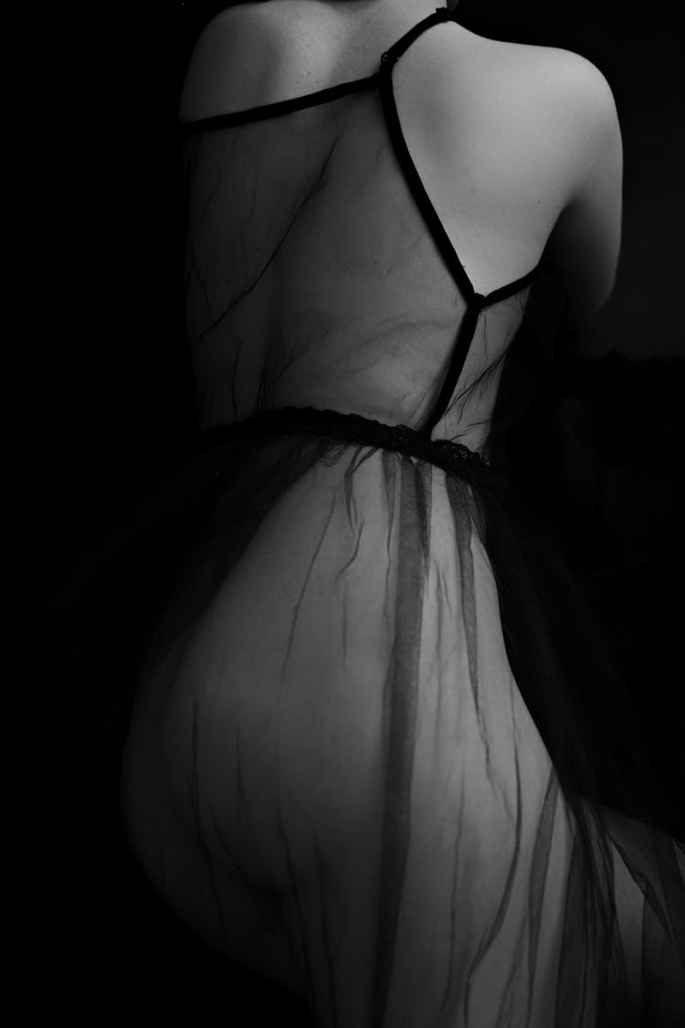 Person Body Wearing Black Transparent Sheer See Through Clothing