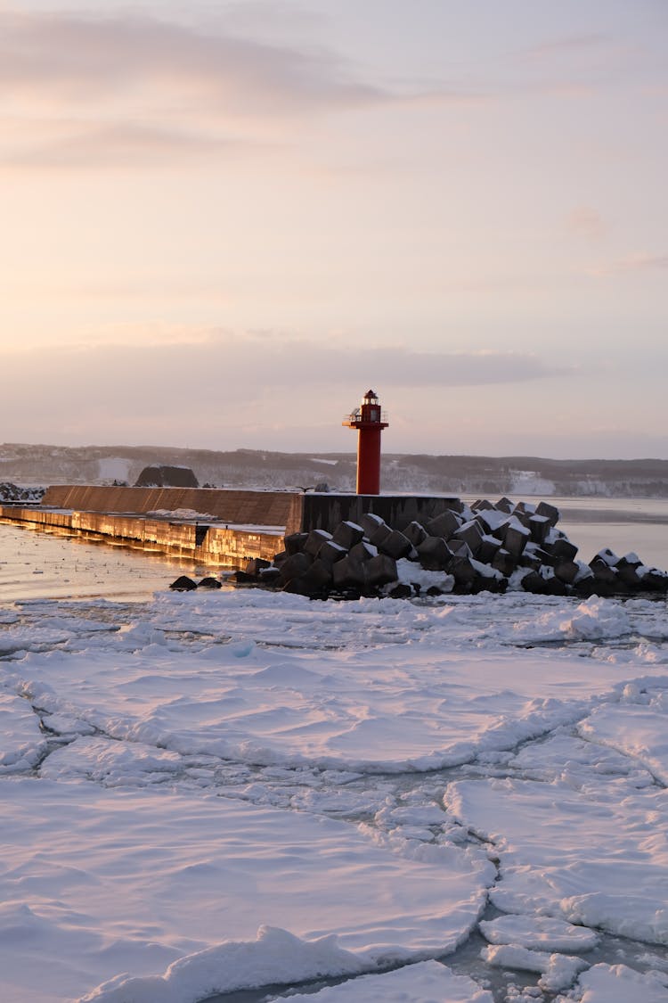 View Of A Dam In Winter