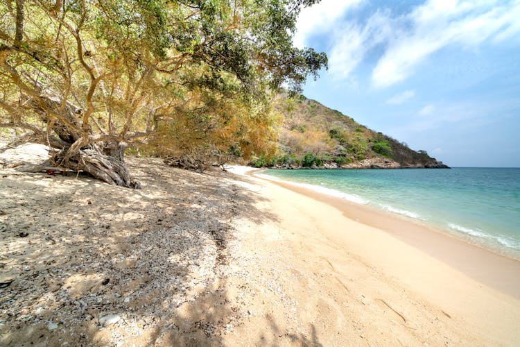 Picturesque Isolated Sandy Beach At Turquoise Sea