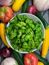 Yellow and Green Bell Peppers on White Ceramic Bowl
