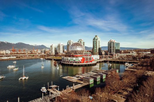 Explore the stunning Vancouver skyline featuring the iconic Science World and waterfront views.
