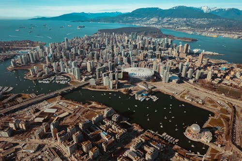 Free Aerial Photography of City Buildings in Vancouver Stock Photo