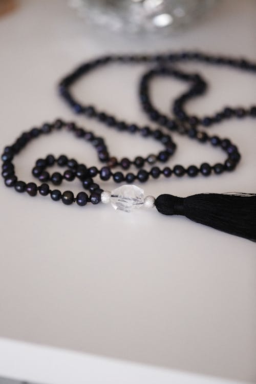 Close-up of a Necklace with Black Beads 