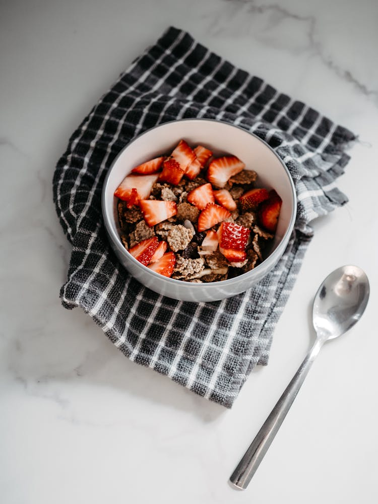 Healthy Vegan Breakfast Of Strawberries And Cereals