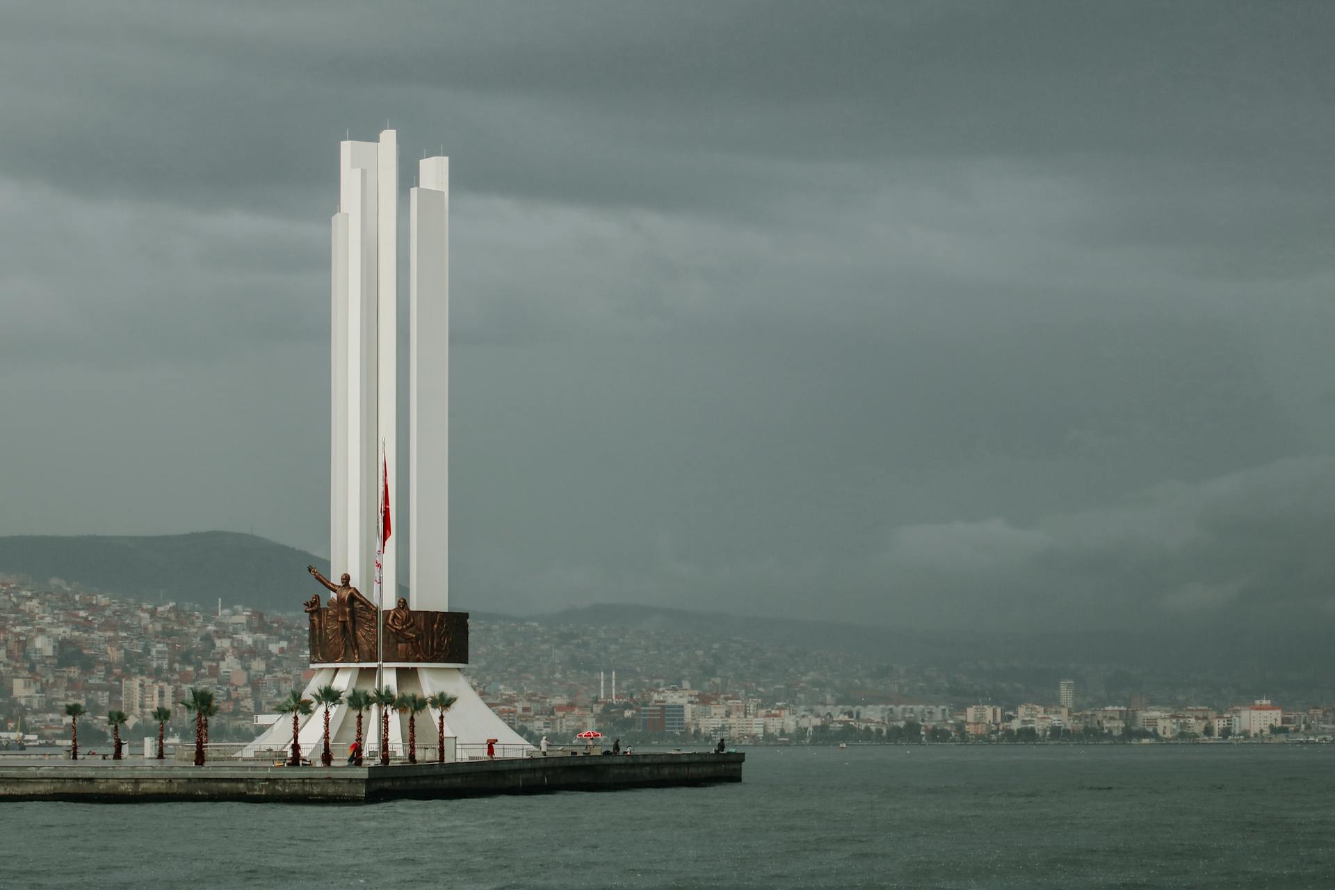 Memorial Statue on a Seaside under Gloomy Sky