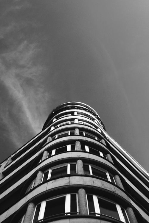 Free Low angle view of a modern building in Oostende, showcasing its striking architectural design. Stock Photo