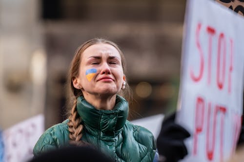 Woman Crying on Protest Against Ukrainian russian War