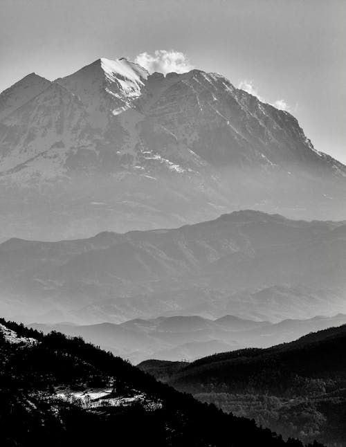 Grayscale Photo of Mountains