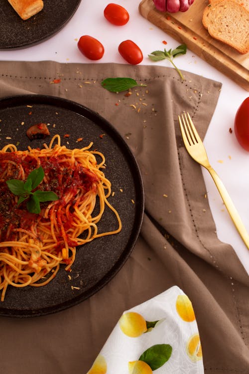 A Delicious Pasta in Tomato Sauce on a Round Plate