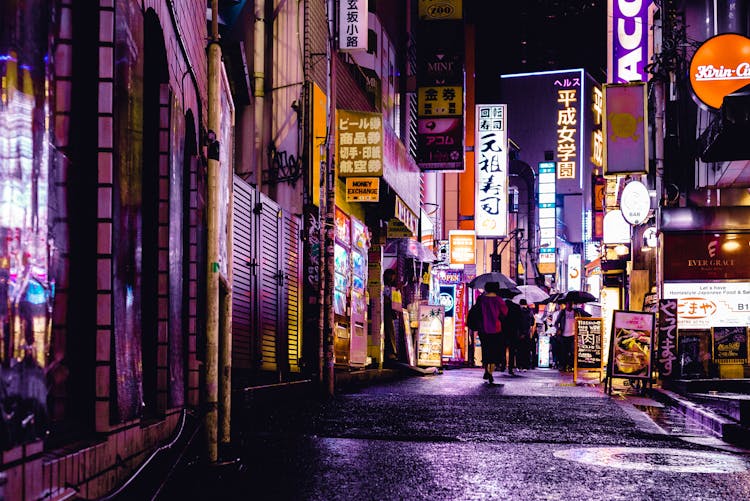 Woman Walking In The Street During Night Time