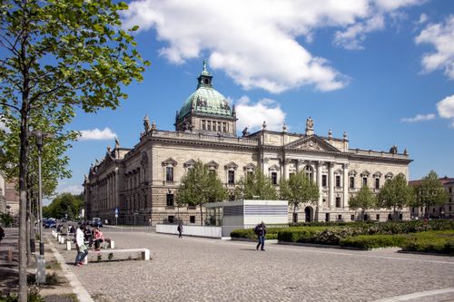 Free Exterior view of the Federal Administrative Court in Leipzig, Germany with a blue sky. Stock Photo