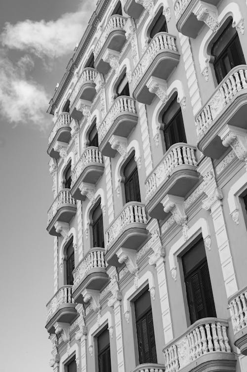 Free stock photo of architecture, balconies, black and white