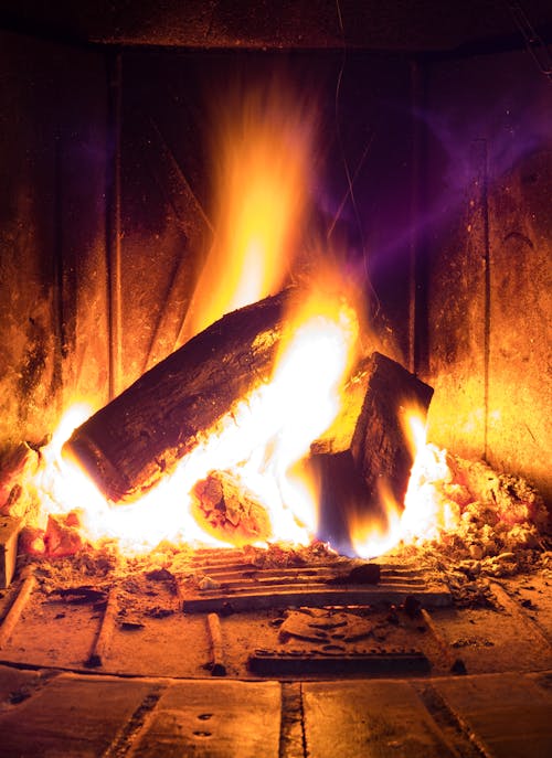 Close-up of Wood Burning in a Fireplace