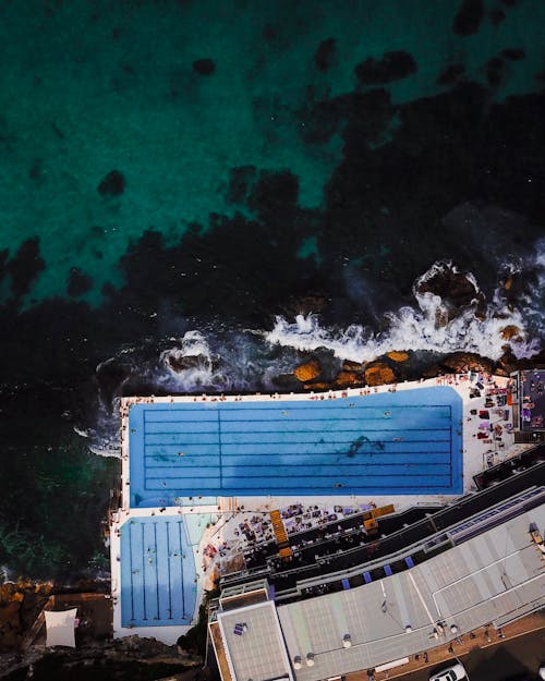 Top View of the Bondi Icebergs Swimming Club at Bondi Beach, Sydney, New South Wales, Australia