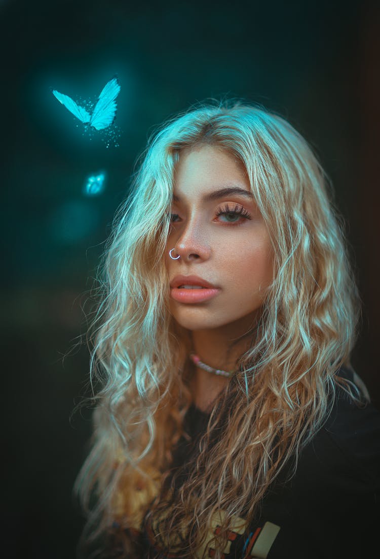 Blonde Woman And Light Butterfly