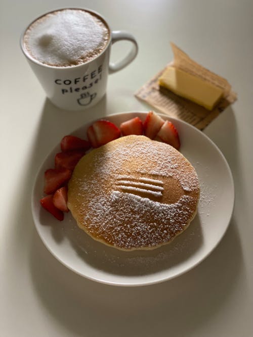 Cake and Strawberries on Plate