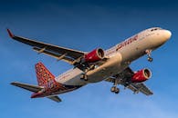 An Airplane Flying Under Blue Sky
