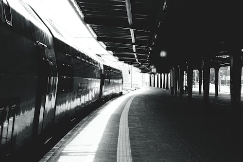 Grey Scale Photography of Train Station