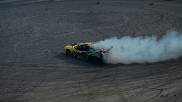 High Angle Shot of Drifting Car 