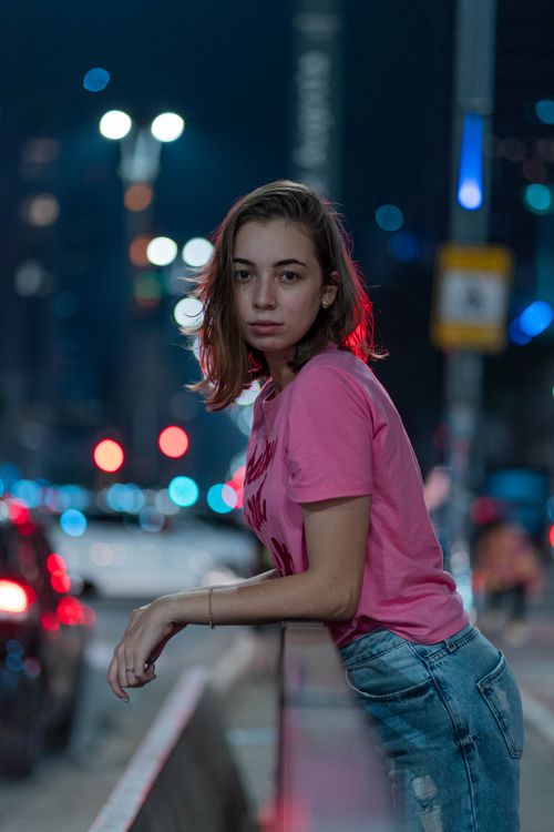 Casual Style Woman in City at Night · Free Stock Photo