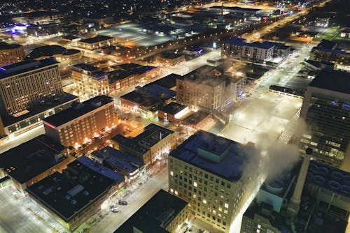 Aerial View of Buildings at Night