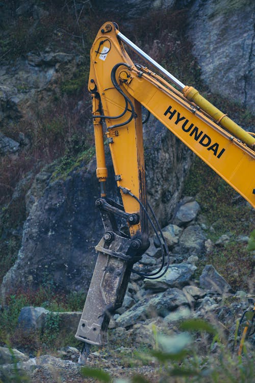 Close-Up Shot of a Hyundai Excavator