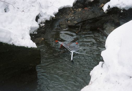 A Shopping Cart in a River