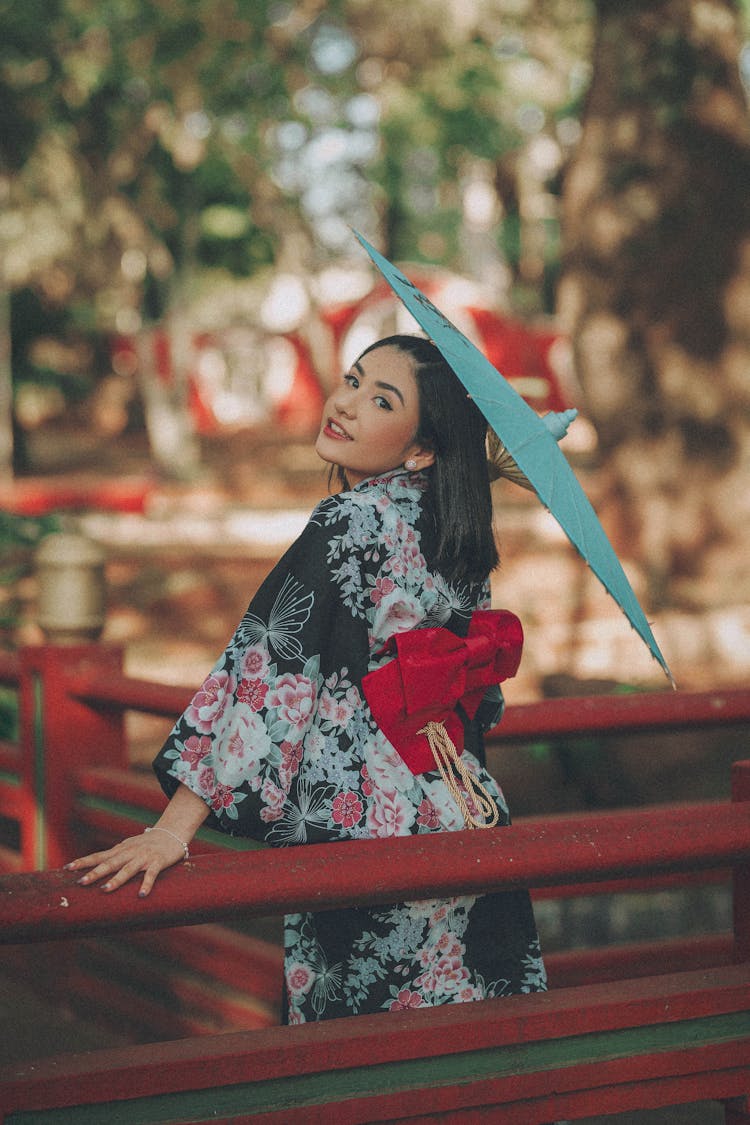 Beautiful Woman In Floral Kimono