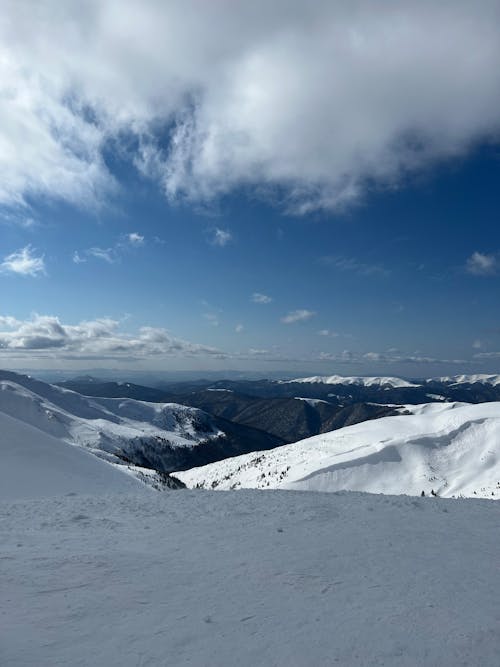 Snow Covered Mountain Under Blue Cloudy Sky