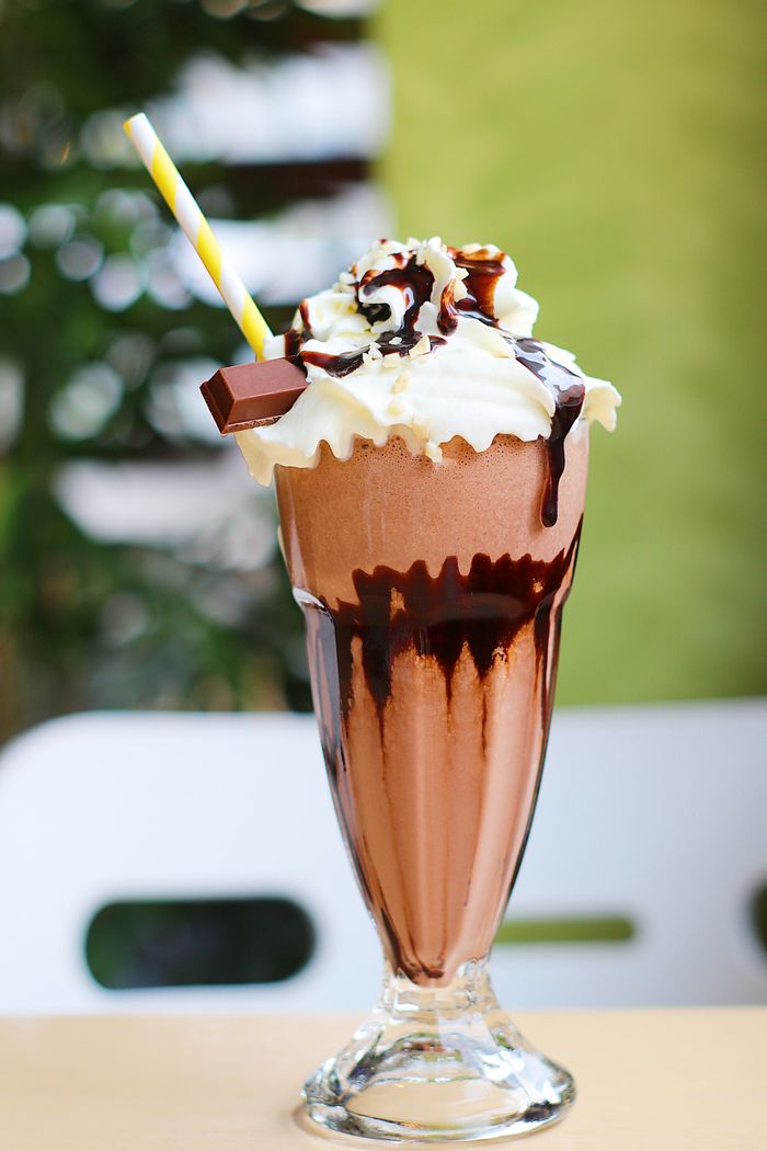 Strawberry milkshake in close-up