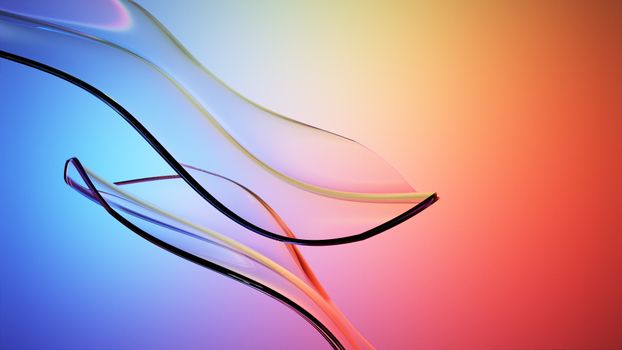 Abstract image of fluid glass waves atop a vibrant color gradient backdrop.