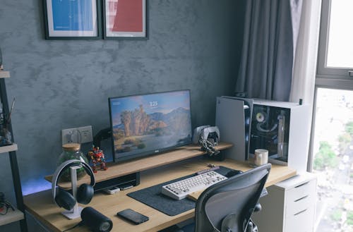 Monitor and Keyboard on Desk