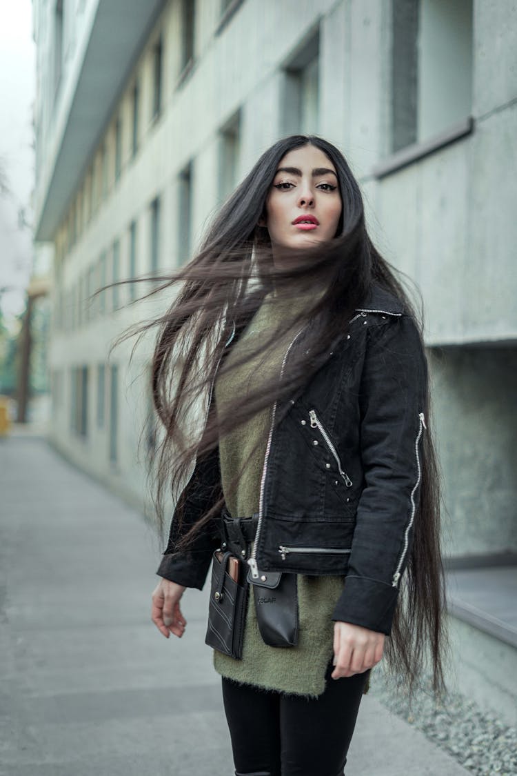 Beautiful Woman In Black Jacket