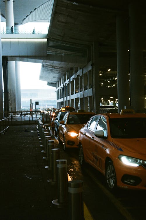 Line of Yellow Cabs at the Airport 