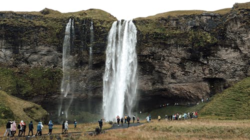 People Standing Near Waterfalls