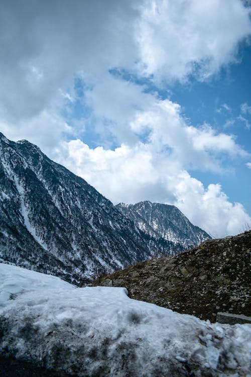 Snow Covered Mountain Under Cloudy Sky