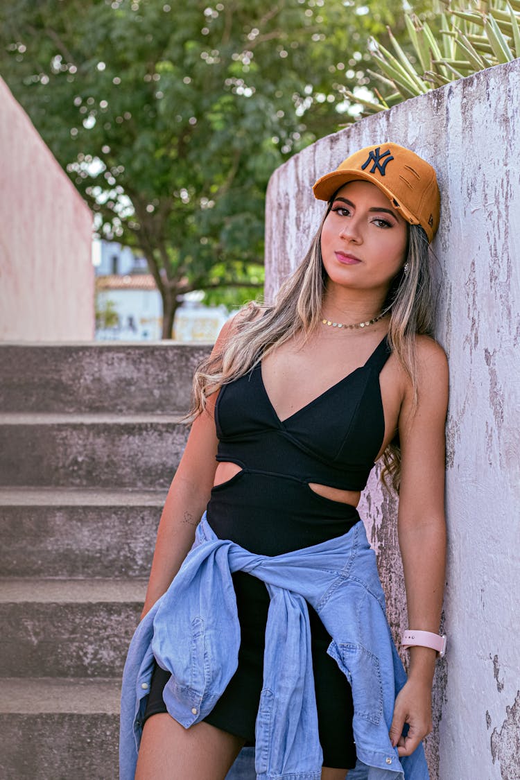 Beautiful Woman Standing On Steps