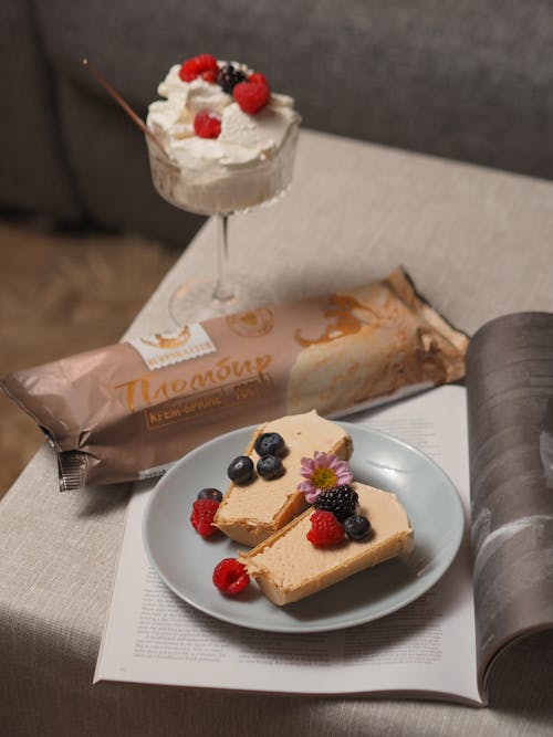 Sweet Cake and Cocktail Served in a Cafe 