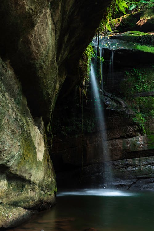 Free stock photo of mossy rocks, rock, waterfall