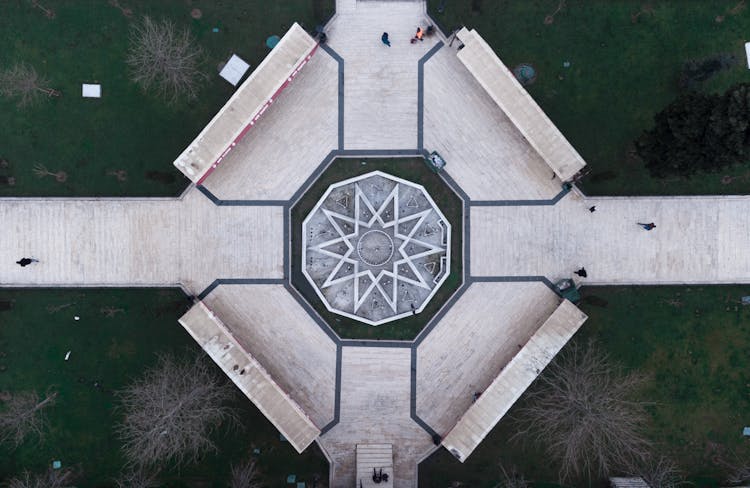 Aerial View Of A Paved Courtyard