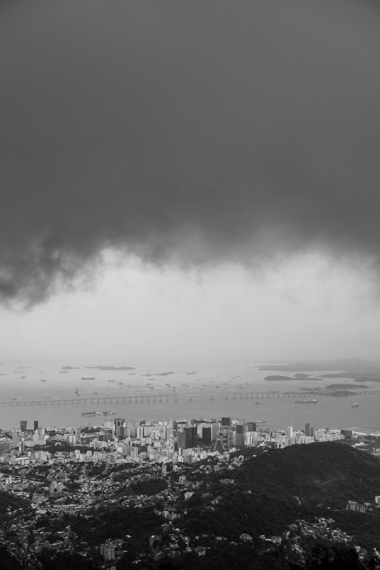 Rio De Janeiro Skyline In Black And White Photo