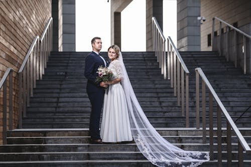 Bride and Groom Photoshoot on Stairs 