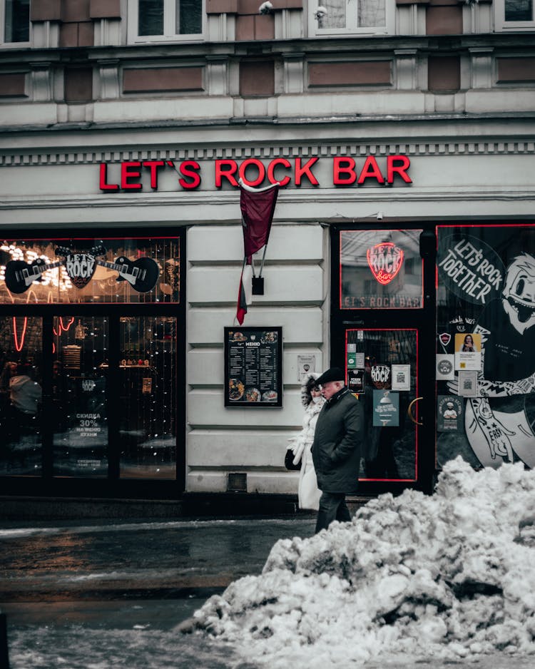 Exterior Of A Bar In Winter