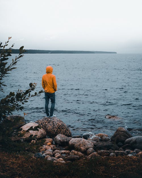 Person in a Hoodie Standing on a Big Rock