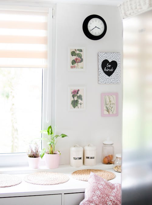 Free Pots Near Windowpane on White Wooden Cabinet Stock Photo