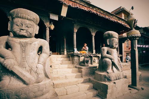 Sculptures at the Entrance to the Dattatreya Temple, Bhaktapur, Kathmandu, Nepal