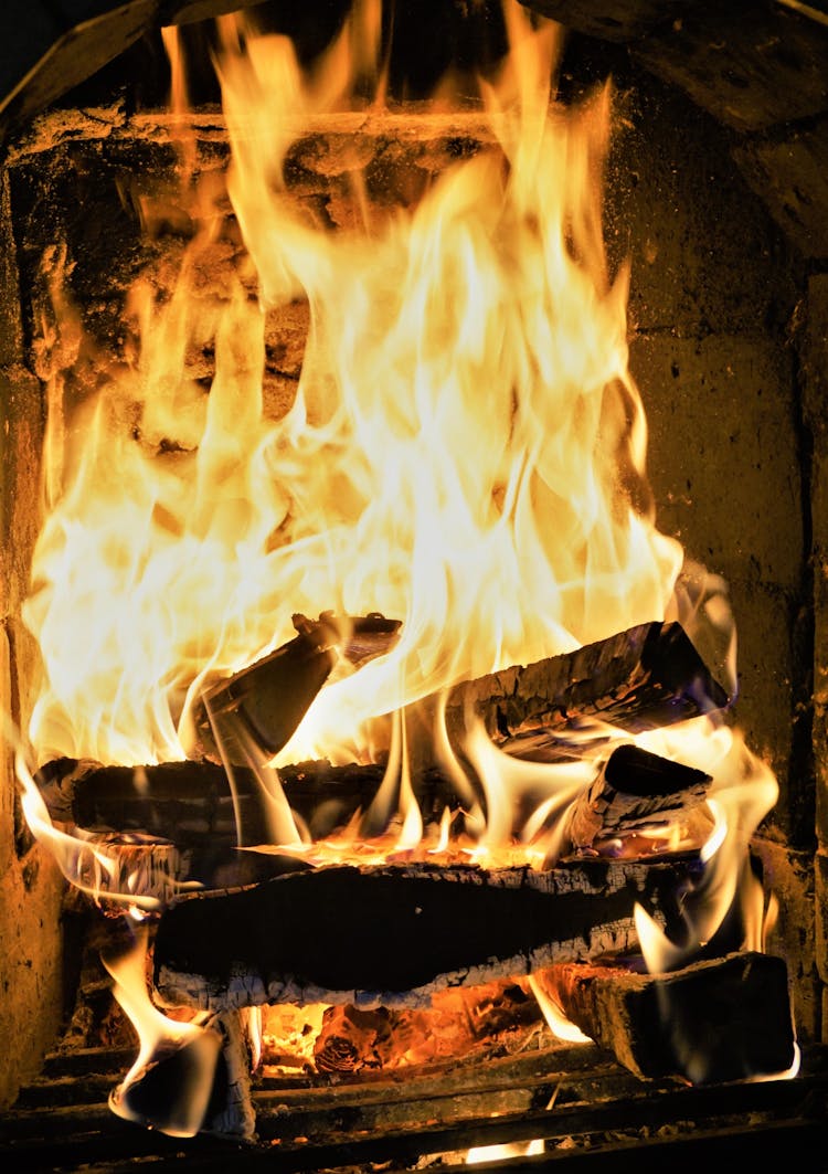 Fire Burning In Fireplace