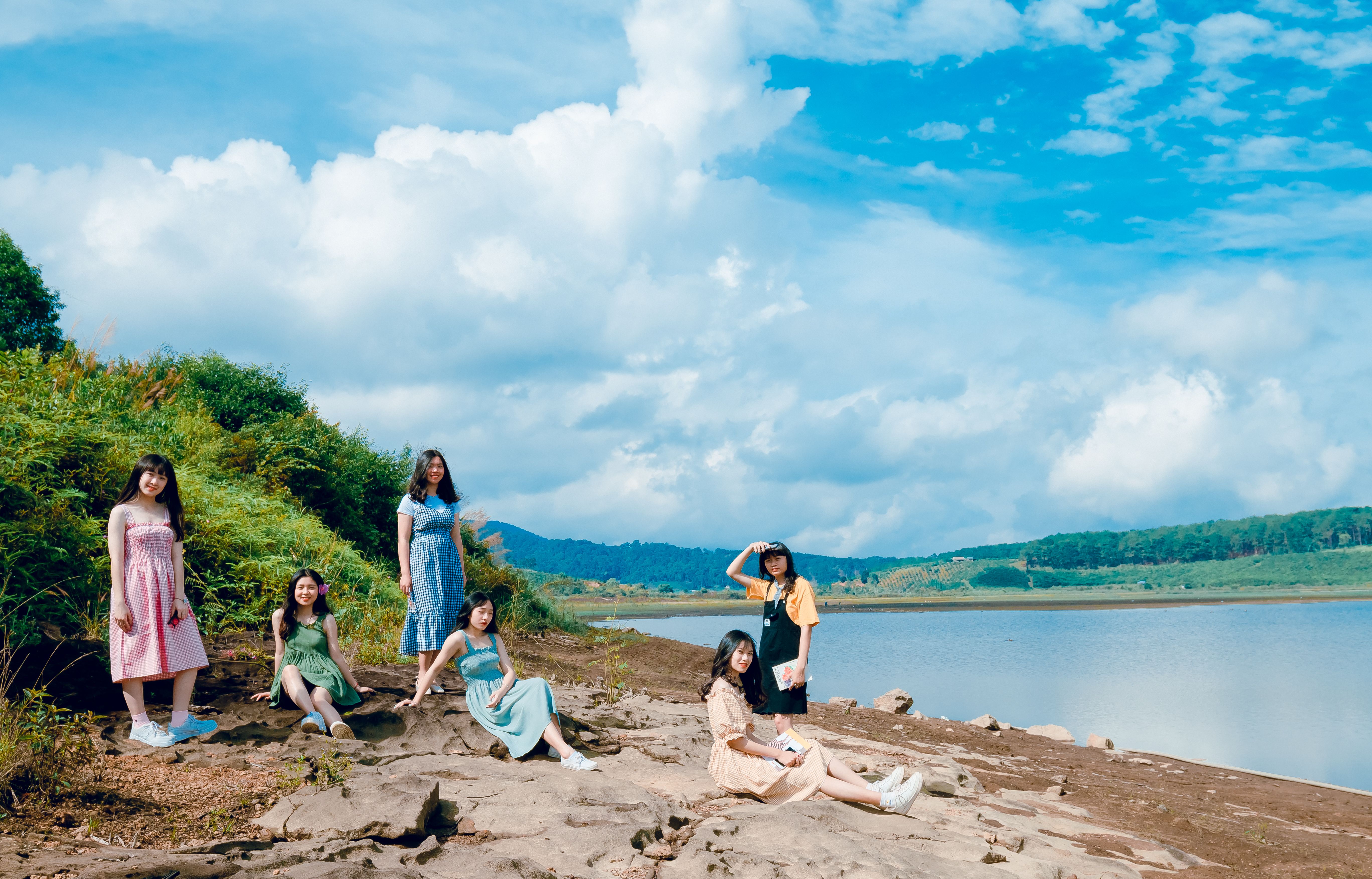 women-standing-near-river-free-stock-photo
