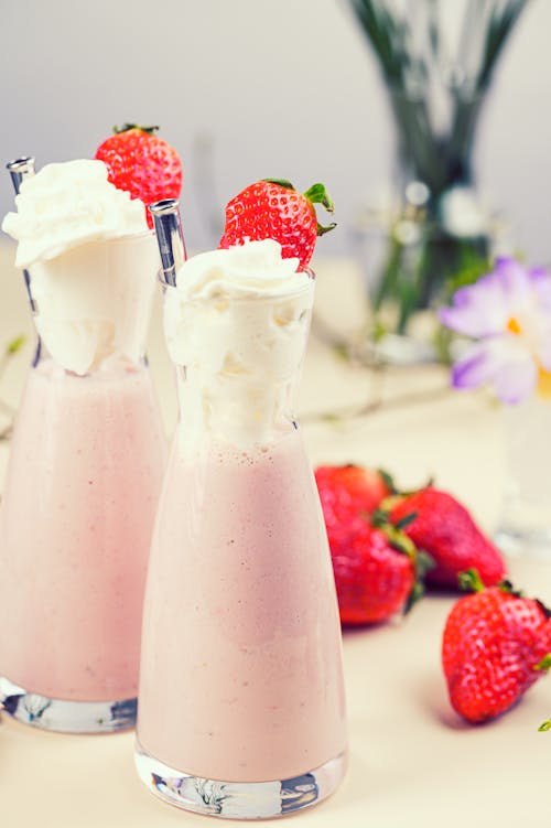 Free Strawberry and Milk in Glass Stock Photo