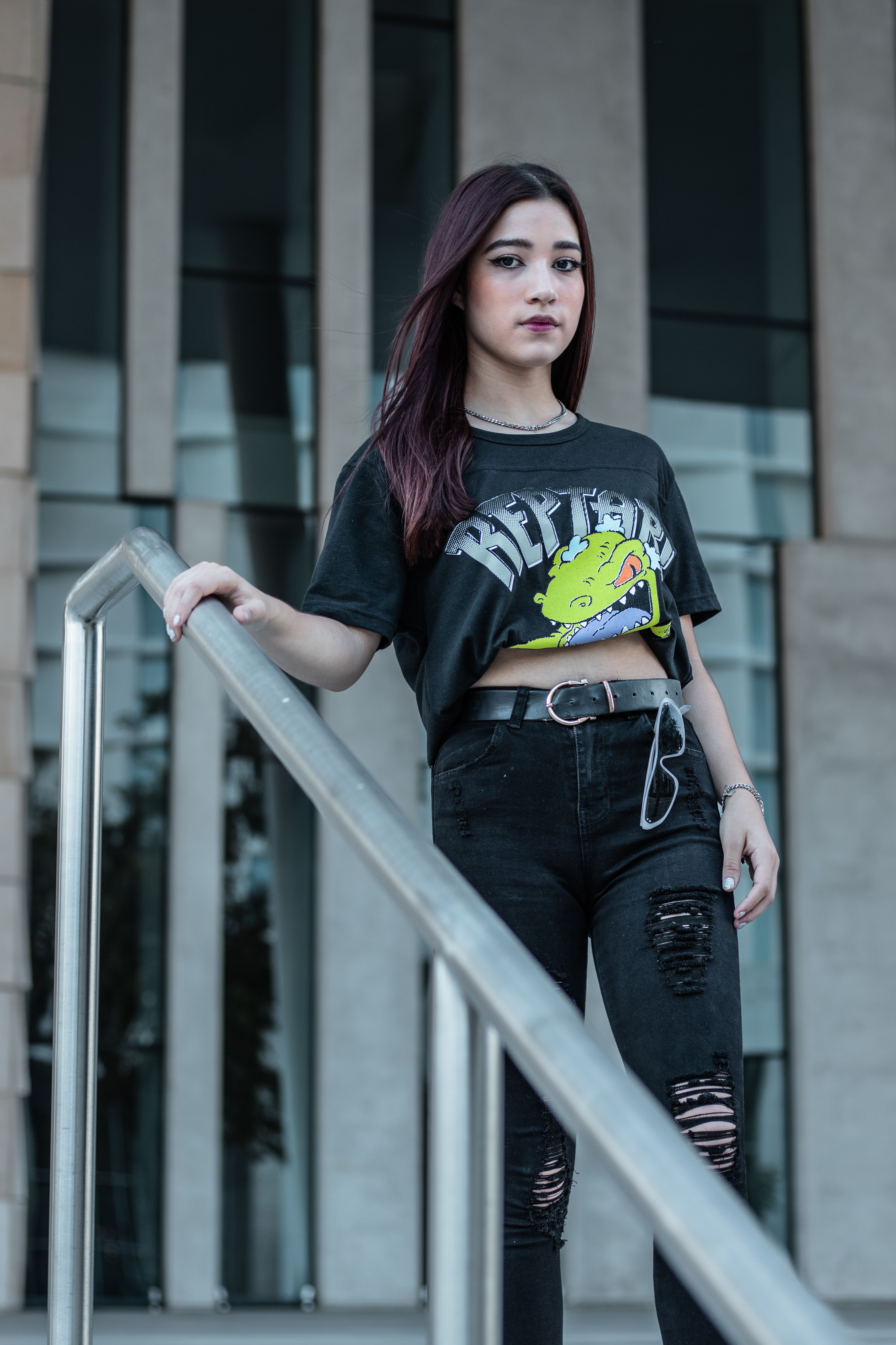 Ripped black jeans with band tee